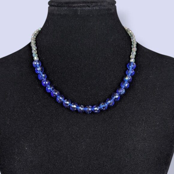 V. Blue Glass Beaded Necklace - Picture 1 of 5